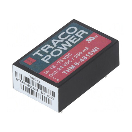 Convertor DC/DC 6W 18-75V la 24V 250mA DIP24 THM 6-4815WI | Electronic-mag.ro | Componente Electronice