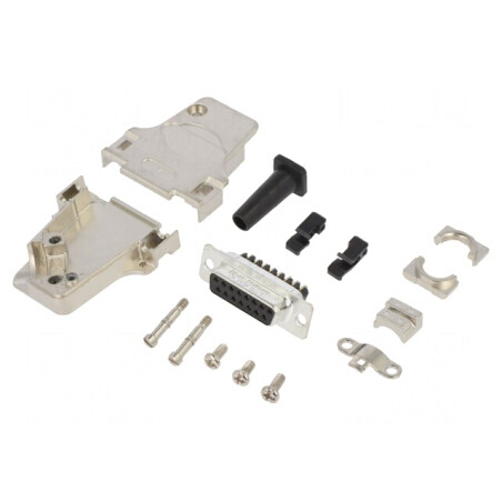 Conector D-Sub 15-Pini Mamă Unghi 45° Terminal cu Șurub pe Cablu | Electronic-mag.ro | Componente Electronice