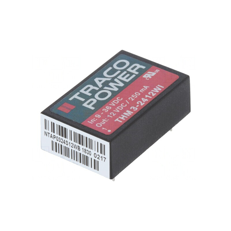 Convertor DC/DC 3W 9-36V la 12V 250mA DIP24 THM 3-2412WI | Electronic-mag.ro | Componente Electronice