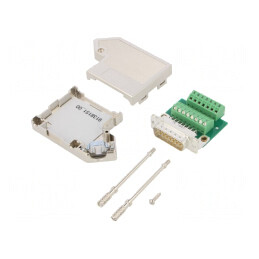 Mufă D-Sub 15 PIN tată în unghi cu terminal șurub pe cablu | Electronic-mag.ro | Componente Electronice