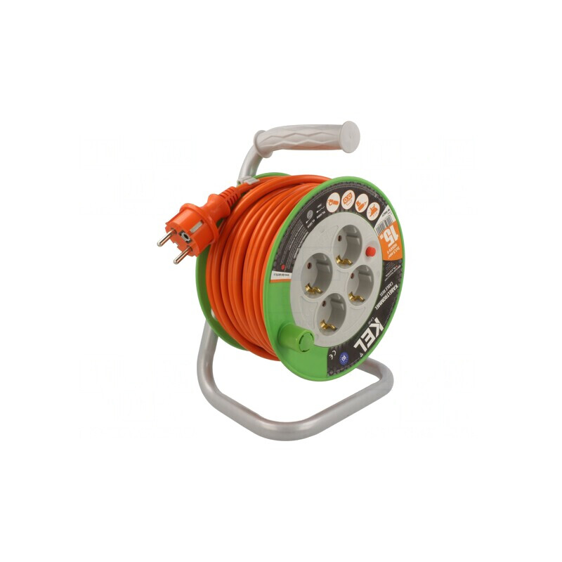 Prelungitor alimentare bobinat 15m 4 prize PVC portocaliu | Electronic-mag.ro | Componente Electronice