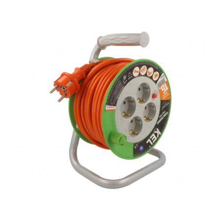 Prelungitor alimentare bobinat 15m 4 prize PVC portocaliu | Electronic-mag.ro | Componente Electronice