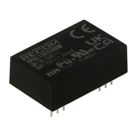Convertor DC/DC 3W 36-160V la 15V 200mA DIP24 | Electronic-mag.ro | Componente Electronice