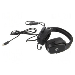 Căști cu microfon negre USB/Jack 3,5mm 2,2m 20Hz-20kHz | Electronic-mag.ro | Componente Electronice