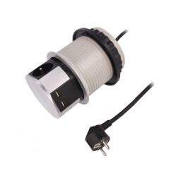 Prelungitor cu Prize Argintiu pentru Mobilier 16A 3680W | Electronic-mag.ro | Componente Electronice