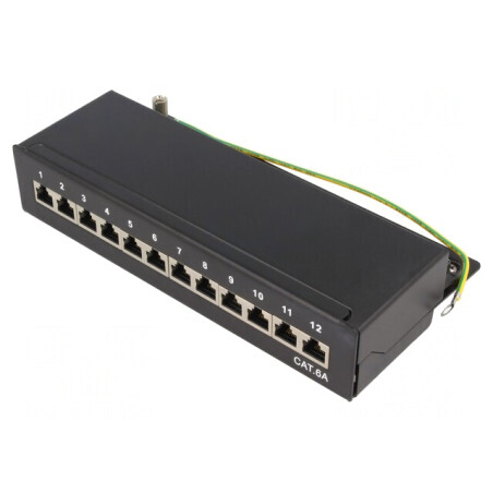 Patch Panel RJ45 Cat6a Negru 12 Porturi Mural IDC | Electronic-mag.ro | Componente Electronice