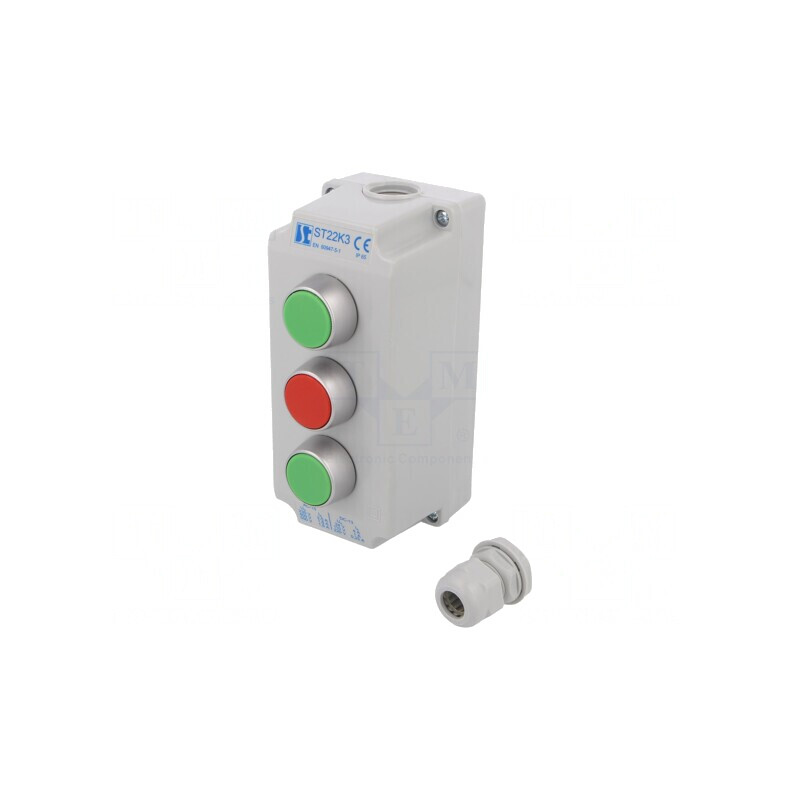 Casetă de comandă ST22 cu 3 butoane IP65 plastic | Electronic-mag.ro | Componente Electronice