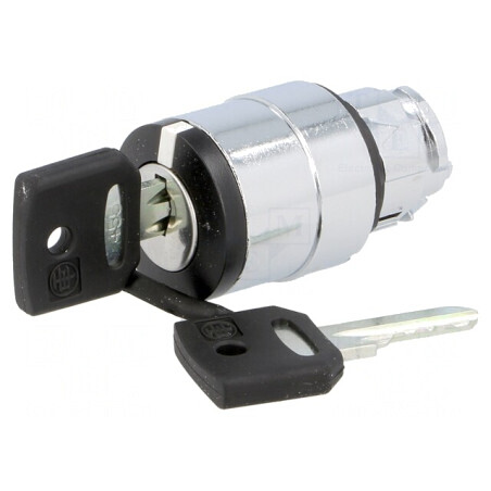 Comutator rotativ cu cheie 22mm negru 2 poziții | Electronic-mag.ro | Componente Electronice