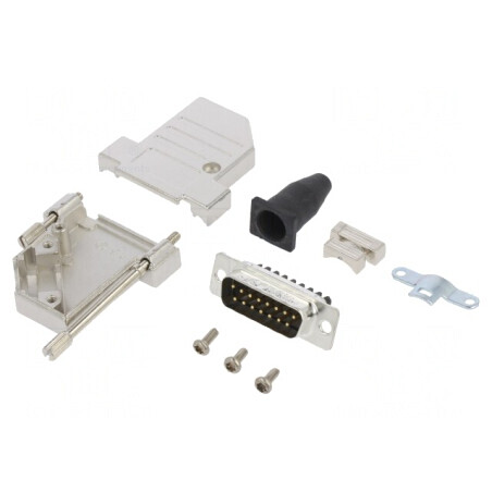 Conector D-Sub 15 Pin Tată 45° Terminal Șurub pe Cablu | Electronic-mag.ro | Componente Electronice