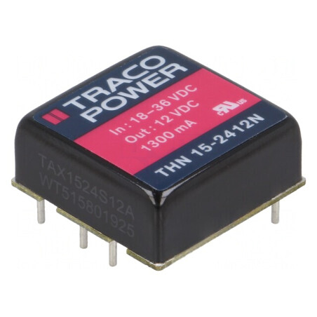 Convertor DC/DC 15W 18-36V la 12V 1,3A THN 15-2412N | Electronic-mag.ro | Componente Electronice