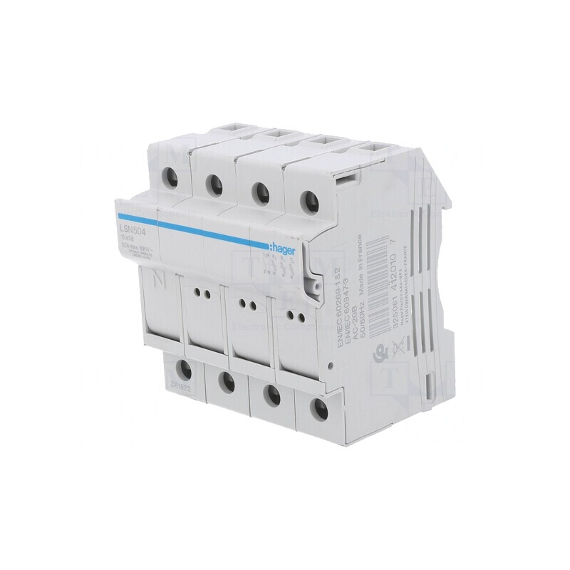 Separator cu Fuzibil 10x38mm 32A 690V 4 Poli pentru Șină DIN | Electronic-mag.ro | Componente Electronice
