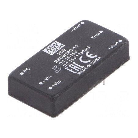 Convertor DC/DC 20W 18-75V la 15V 1330mA THT | Electronic-mag.ro | Componente Electronice