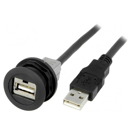 Soclu USB Ø22mm IP20 neagră 1m | Electronic-mag.ro | Componente Electronice