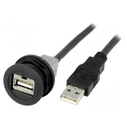 Soclu USB Ø22mm IP20 neagră 1m | Electronic-mag.ro | Componente Electronice
