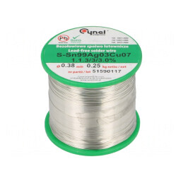 "Sârmă de lipit fără plumb Sn99Ag0,3Cu0,7 380um 250g" | Electronic-mag.ro | Componente Electronice