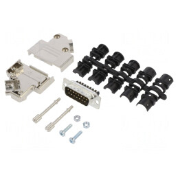 Conector D-Sub 15 PIN tată 45° terminal cu șurub pe cablu | Electronic-mag.ro | Componente Electronice