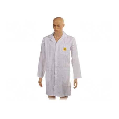 Halat ESD Unisex Alb M - Bumbac, Poliester, Fibră de Carbon | Electronic-mag.ro | Componente Electronice