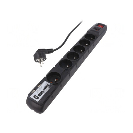 Prelungitor 6 Prize cu Protecție Supratensiune și USB 1.5M Negru | Electronic-mag.ro | Componente Electronice
