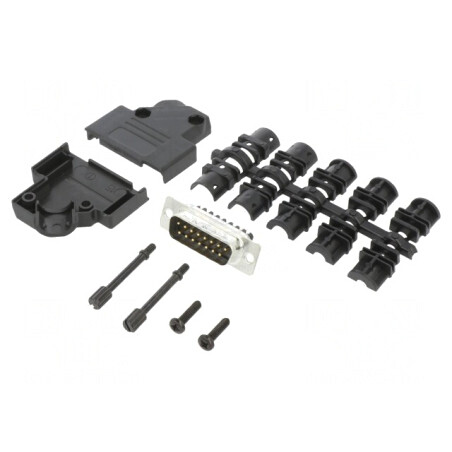 Conector D-Sub 15 pini tată unghi 45° cu şurub pentru cablu | Electronic-mag.ro | Componente Electronice