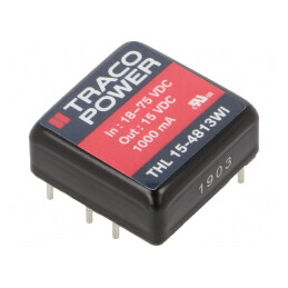 Convertor DC/DC 15W 18-75V la 15V 1000mA THL 15-4813WI | Electronic-mag.ro | Componente Electronice
