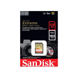 Card de memorie | Extreme | SDXC | R: 180MB/s | W: 90MB/s | UHS I U3 V30 | SDSDXVA-128G-GNCIN