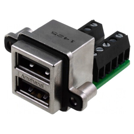 Soclu USB A pentru montare pe panou, aurit | Electronic-mag.ro | Componente Electronice