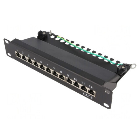 Patch Panel RJ45 Cat6 Rack 12 Porturi Negru | Electronic-mag.ro | Componente Electronice