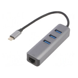 Adaptor USB-Fast Ethernet cu hub USB | USB 3.1 | 10/100/1000Mbps | AK-AD-66