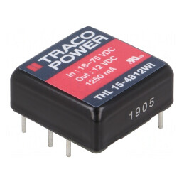 Convertor DC/DC 15W 18-75V la 12V 1250mA THL 15-4812WI | Electronic-mag.ro | Componente Electronice