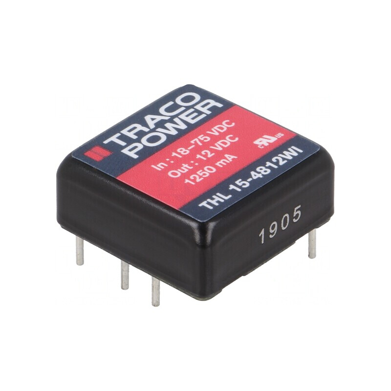 Convertor DC/DC 15W 18-75V la 12V 1250mA THL 15-4812WI | Electronic-mag.ro | Componente Electronice