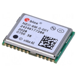 Modul: GPS | ±2m | NMEA,RTCM,UBX | -161dBm | 2,7÷3,6VDC | SMD | -40÷85°C | NEO-6M-0-001