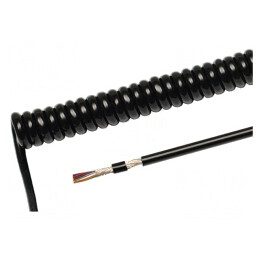 Cablu spiralat 3x0,14mm2 PUR negru 0,3-1,2m 300V