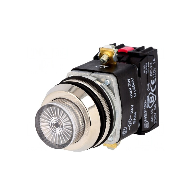 Comutator Acționat prin Apăsare 30mm 1NC 1NO 24VDC | Electronic-mag.ro | Componente Electronice