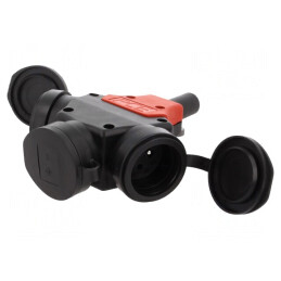 Conector Alimentare AC Splitter 2P PE 250VAC 16A Negru/Roșu | Electronic-mag.ro | Componente Electronice