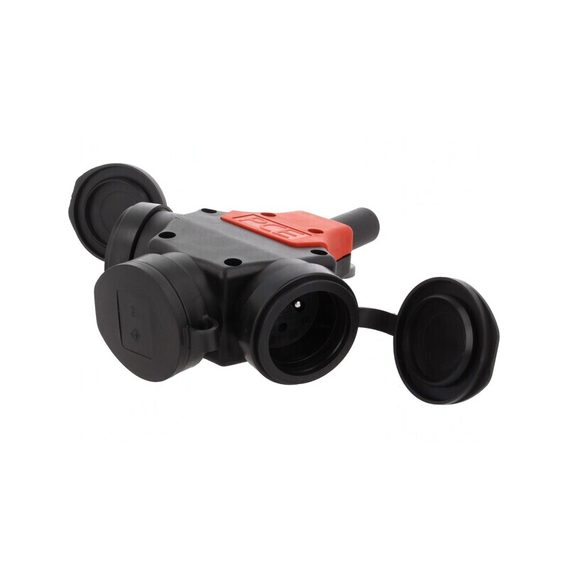 Conector Alimentare AC Splitter 2P PE 250VAC 16A Negru/Roșu | Electronic-mag.ro | Componente Electronice