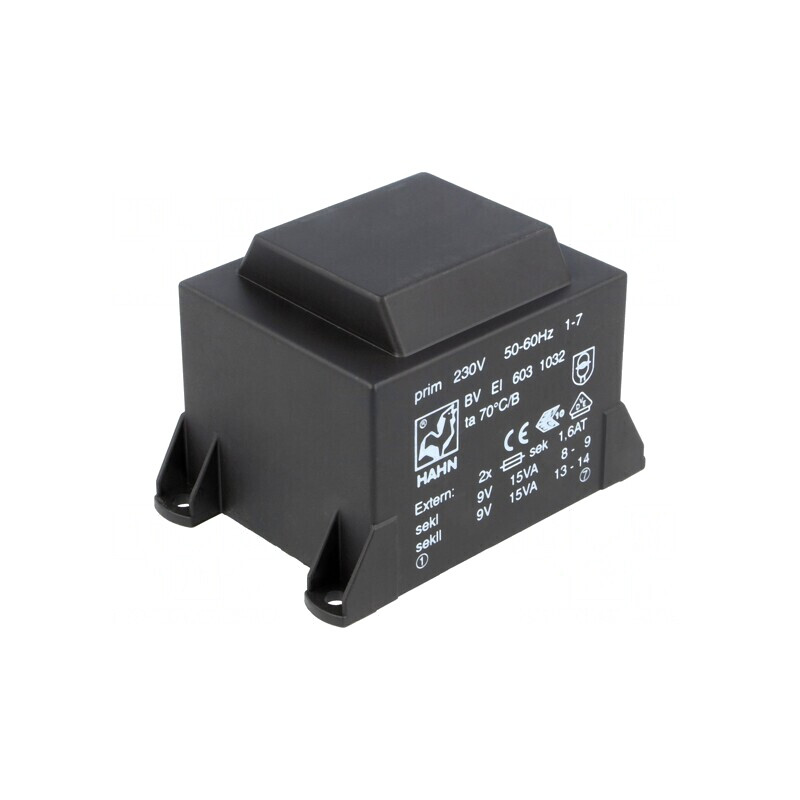Transformator încapsulat 30VA 230VAC 9V 9V PCB | Electronic-mag.ro | Componente Electronice