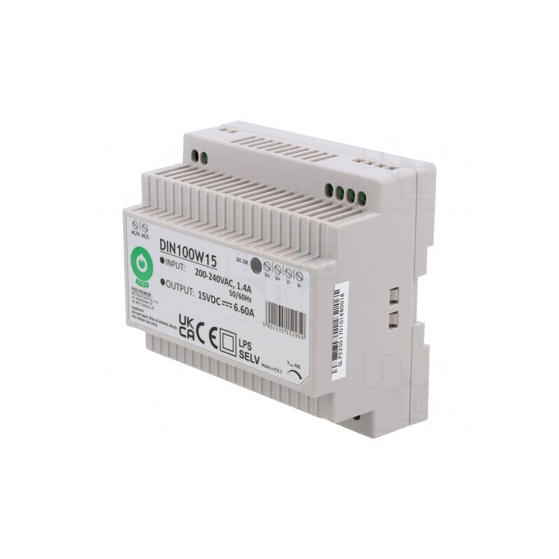 Alimentator pulsatoriu șină DIN 100W 15V 6.66A | Electronic-mag.ro | Componente Electronice
