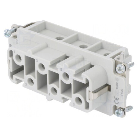 Conector dreptunghiular mamă 400V 41A 6 pini 6 PE