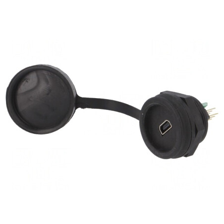 Soclu USB B mini pentru montare pe panou cu piuliță din spate | Electronic-mag.ro | Componente Electronice