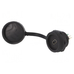 Soclu USB B mini pentru montare pe panou cu piuliță din spate | Electronic-mag.ro | Componente Electronice