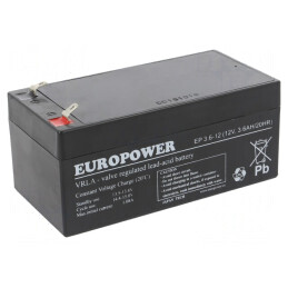 Baterie Plumb-Acid 12V 3.6Ah AGM Fără Întreținere | Electronic-mag.ro | Componente Electronice