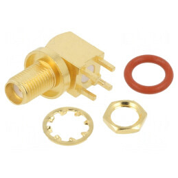 Soclu SMA Mamă 90° Aurit 50Ω THT PTFE Alamă | Electronic-mag.ro | Componente Electronice
