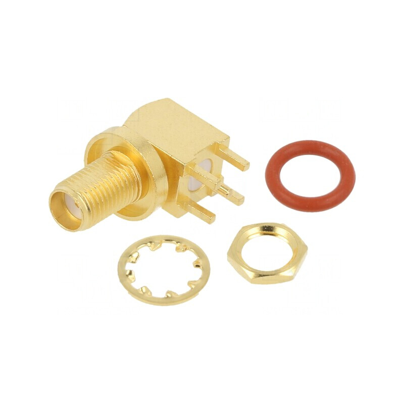 Soclu SMA Mamă 90° Aurit 50Ω THT PTFE Alamă | Electronic-mag.ro | Componente Electronice