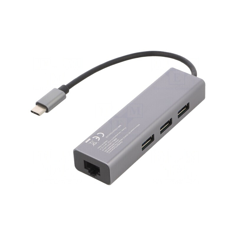 Adaptor USB-Fast Ethernet cu Hub USB 3.0 și 3.1, 0,17m | Electronic-mag.ro | Componente Electronice