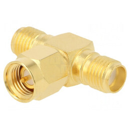 Adaptor în T | SMA tată,SMA mamă x2 | T | 50Ω | PTFE | aurit | 132217