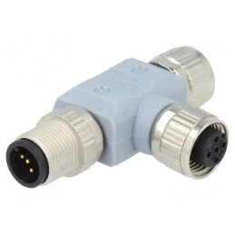 Adaptor T M12 tată, M12 mamă x2 DeviceNet/CANopen | Electronic-mag.ro | Componente Electronice