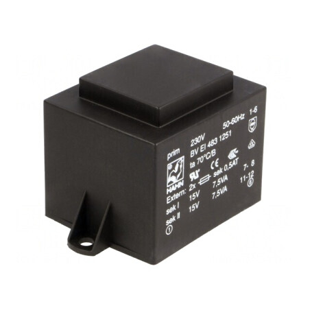 Transformator încapsulat 15VA 230V 15V 500mA PCB | Electronic-mag.ro | Componente Electronice