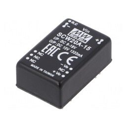 Convertor DC/DC 20W 9-18V la 15V 1333mA DIP24 | Electronic-mag.ro | Componente Electronice