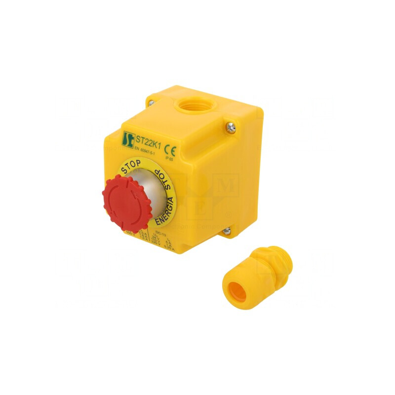 Casetă de comandă ST22 cu 1 buton cap ciupercă NC IP65 | Electronic-mag.ro | Componente Electronice