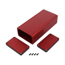 Carcasă aluminiu roșu cu panou 78x160x43 mm | Electronic-mag.ro | Componente Electronice